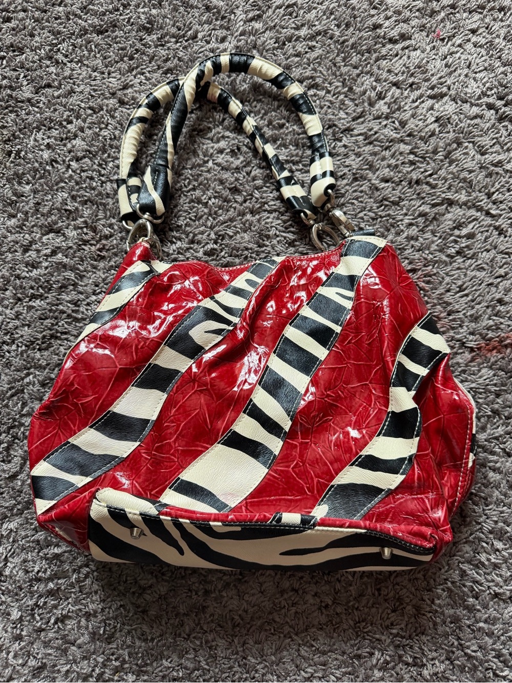 Red Zebra-Accent Shoulder Bag